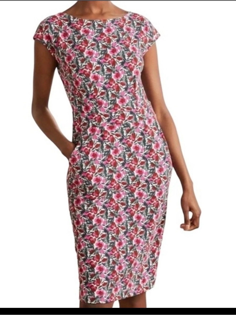 Boden dress size 6 Florrie floral jersey dress with pockets. Cap sleeves